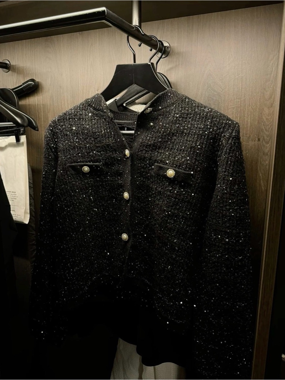 Black Tweed Pearl-Button Jacket